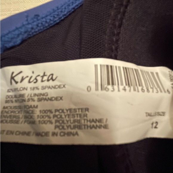 Krista Size 12 one piece light blue bathing suit with side stripes. - Picture 5 of 8
